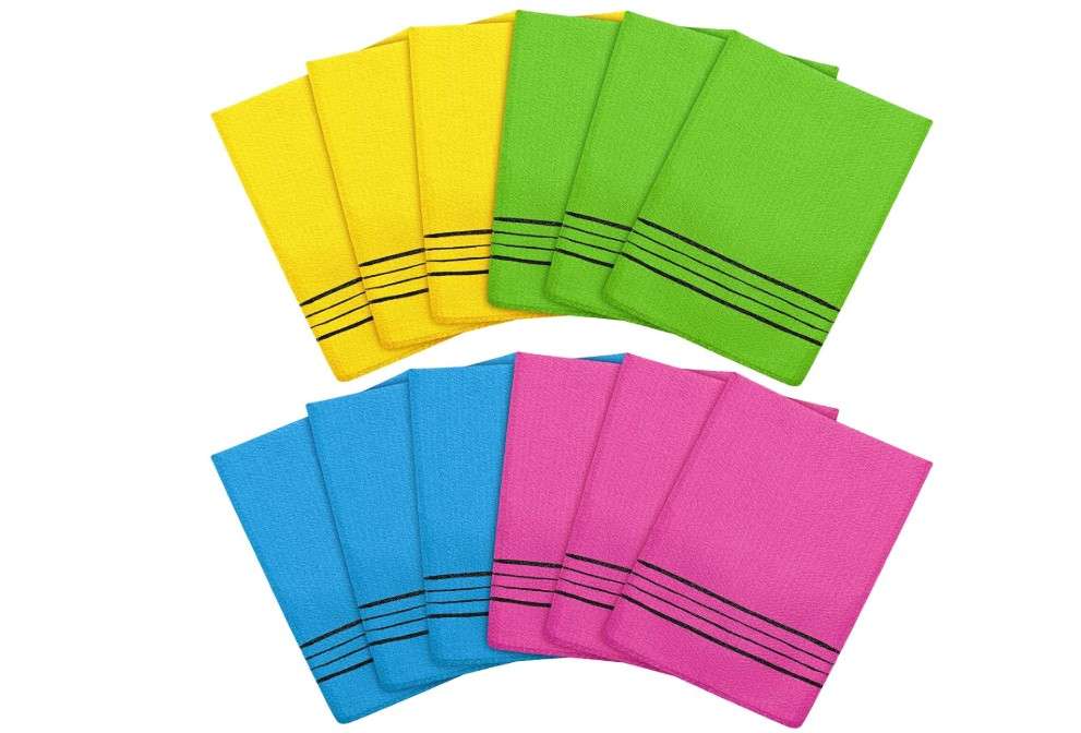 Tatuo 12 Pieces Korean Exfoliating Mitt Glove Italy Towel Body Skin Scrubber Exfoliating Scrubber for Remove Dead Skin Washcloth Korean(Small,Yellow, Green, Blue, Pink) 