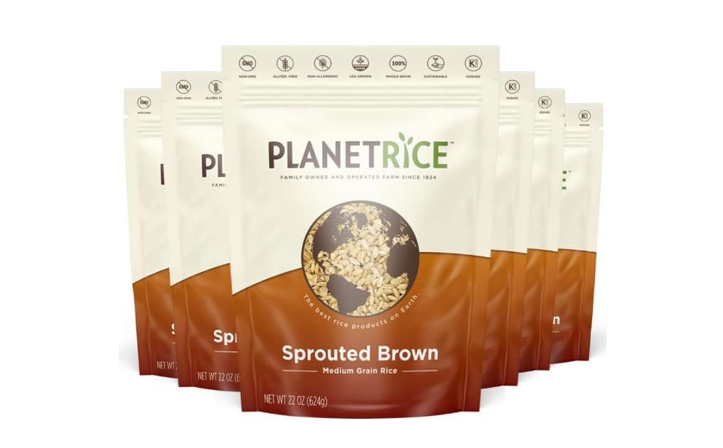 Planet Rice Bulk Sprouted Brown Rice Bulk - Great for Bulk Rice Cooking - Gaba Rice Gluten-Free, Vegan, Paleo, with 64% more Fiber - Soft and Chewy Texture - 22 Ounce (Pack of 6)
