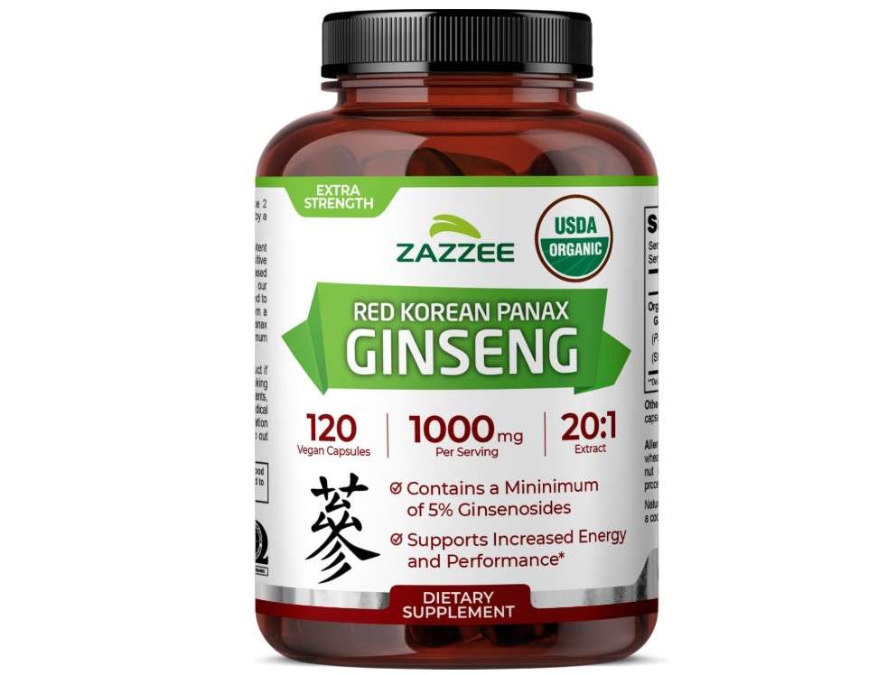 Zazzee USDA Organic Red Korean Panax Ginseng 20:1 Extract, 1000 mg, 5% Ginsenosides, 120 Vegan Capsules, Standardized and Concentrated 20X Root Extract, 100% Vegetarian, All-Natural, Made in The USA 