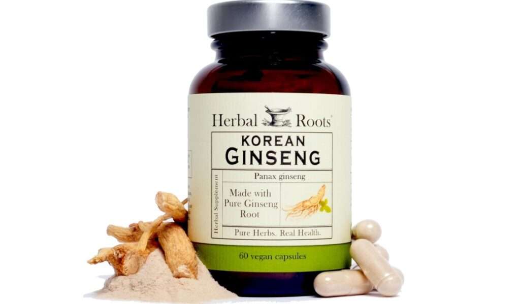 Herbal Roots Panax Ginseng | Organic Korean Ginseng Root Powder | 1000mg | High Ginsenosides for Energy & Performance | 60 Vegan Capsules 