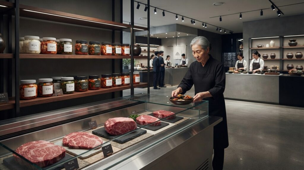 Premium hanwoo beef and artisanal kimchi at The Hyundai Seoul Food Hall