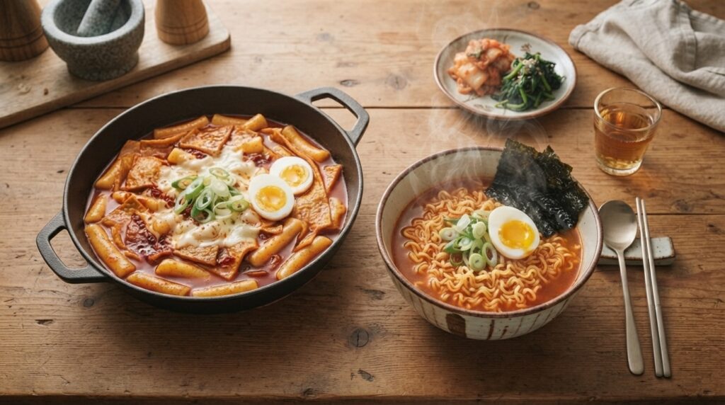 Homemade tteokbokki and ramyeon inspired by K-drama dishes