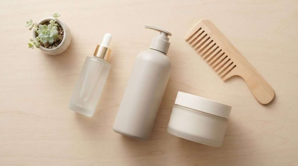 Flat lay of popular Korean haircare products for K-Beauty hair