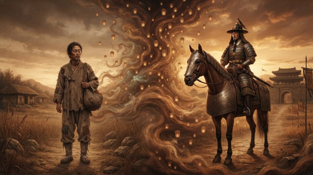 Transformation from fool to warrior illustrating the legend of Ondal
