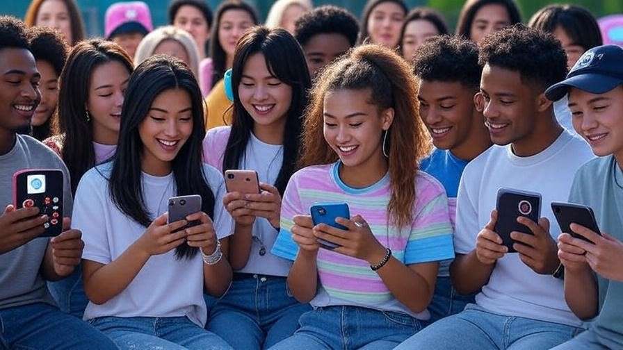 Global fans engaging online with smartphones and K-Pop merchandise for 5th gen girl groups