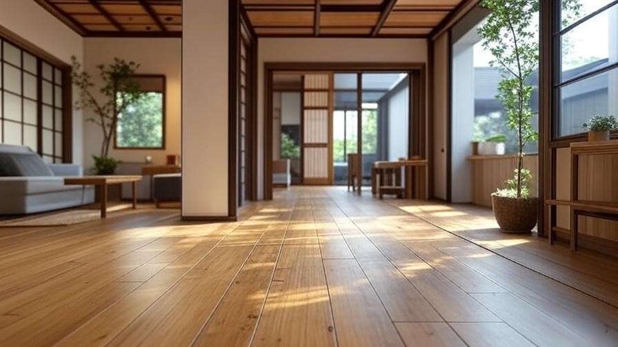 Modern home with natural wood flooring and hanji paper accents in open layout.