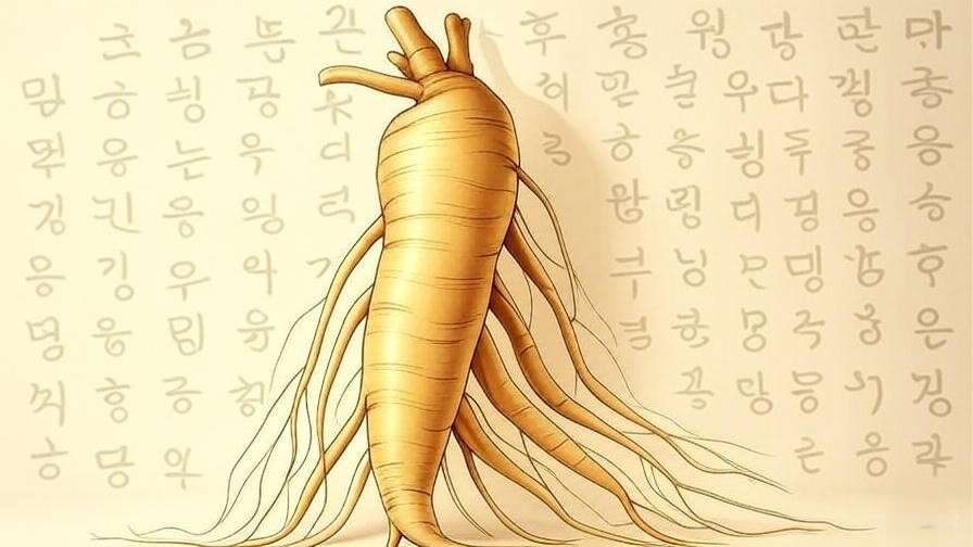 Scientific illustration of ginseng roots with ginsenoside compounds and herbal symbols