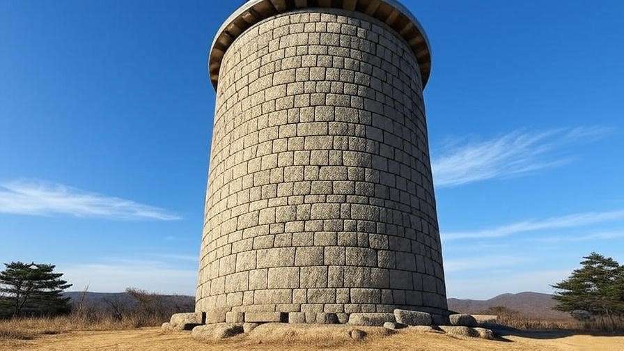 Cheomseongdae Observatory granite tower in Gyeongju, showcasing Silla Dynasty architecture under a clear sky