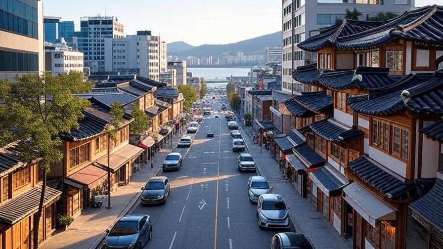 Panoramic view of Mapo-gu streets near Geumdwaeji Sikdang with traditional Korean architecture