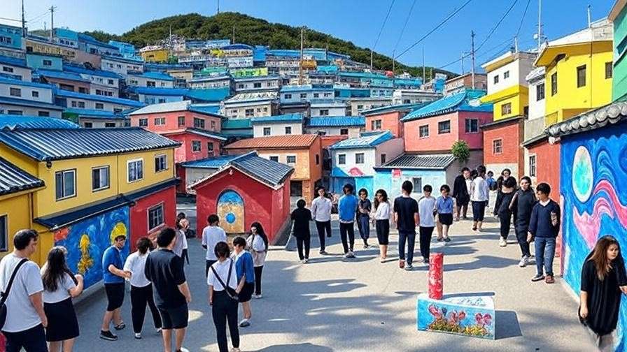 Colorful alleys and murals in Gamcheon Culture Village, Busan, a top K-drama inspired spot for things to do in Busan Korea.