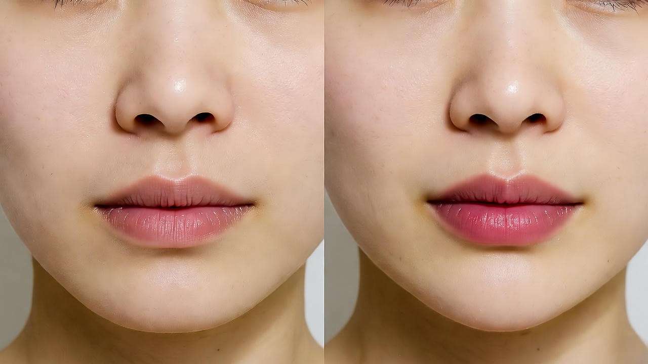 Before and after non-surgical Korean jawline enhancement with Botox.