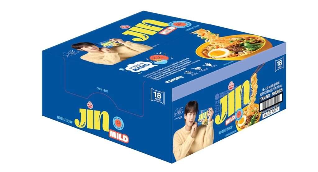 OTOKI Jin Ramen, BTS Jin & JIN RAMEN edition, Authentic Korean Instant Noodles, Rich and Savory Beef Broth, Quick and Easy Meal 4.23 oz x 18 Pack (1 Box) (PACK OF 18, MILD)