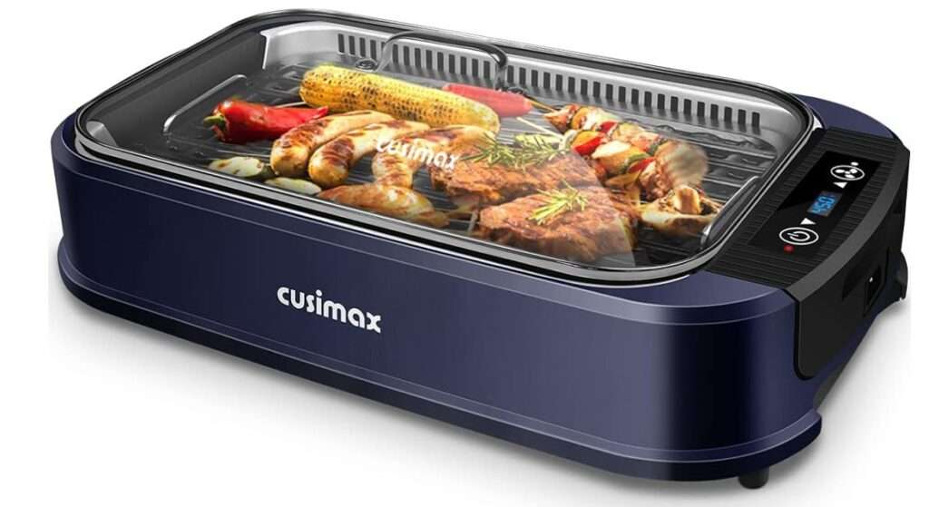 Indoor Grill CUSIMAX Electric Smokeless Grill Portable Korean BBQ Grill with Turbo Smoke Extractor Technology, Non-stick Removable Plate, Tempered Glass Lid, Great for Party(Single Plate)
