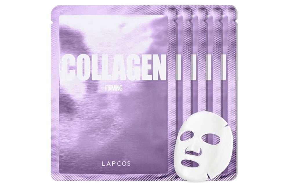 LAPCOS Collagen Sheet Mask, Firming Daily Face Mask with Collagen Peptides for Anti-Aging, Helps to Minimize Wrinkles, Restores Skin Elasticity & Firmness, Hydrating, Korean Beauty, 5-Pack 