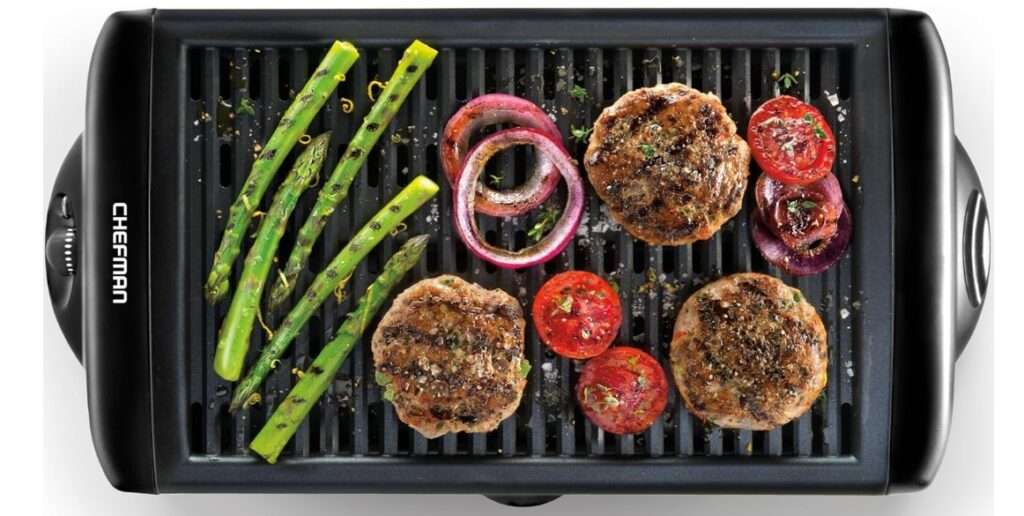 Chefman Electric Smokeless Indoor Grill w/ Non-Stick Cooking Surface & Adjustable Temperature Knob from Warm to Sear for Customized BBQing, Dishwasher Safe Removable Water Tray, Black