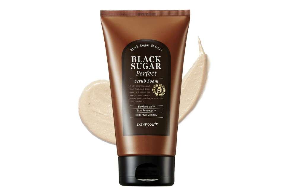 SKINFOOD Black Sugar Perfect Scrub Foam 180g - Detoxifying Pore Scrubs & Exfoliator Soft & Rich Bubble Facial Foam Cleanser, Removes Dead Skin Cells - Exfoliating Skincare for Men & Women (6.35 oz)