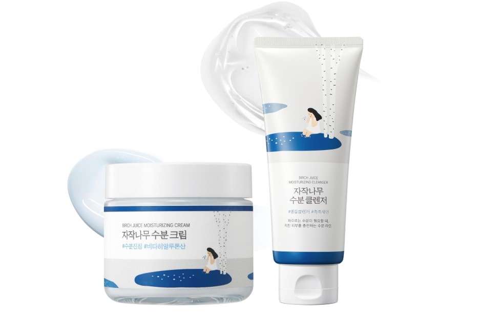 ROUND LAB Birch Juice Moisturizing Cream + Birch Juice Moisturizing Cleanser, Deep Hydrating Face Moisturizer, Clears away dead skin cells, Soothing, Korean Skincare