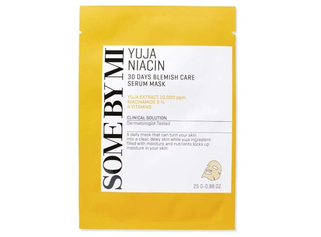 SOME BY MI Yuja Niacin 30 Days Blemish Care Serum Mask - Pack of 10 - Made from Niacinamide and Vitamin C for Face Brightening - Daily Korean Sheet Mask for Skin Pigmentation Care - Korean Skin Care
