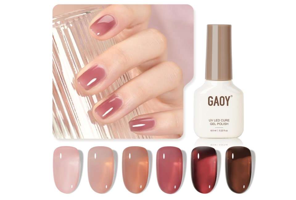 GAOY Rose Garden Jelly Gel Nail Polish of 6 Transparent Nude Red Pink Brown Colors Sheer Gel Polish Kit for Salon Manicure and Nail Art DIY at Home