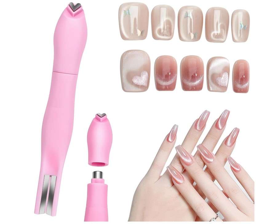 3 in 1 Cat Eye Nail Magnet, Versatile Magnet Tool for Cat Eye Polish Heart Shaped Round Multifunctional Accessories for Studio Home DIY Salo (Pink)