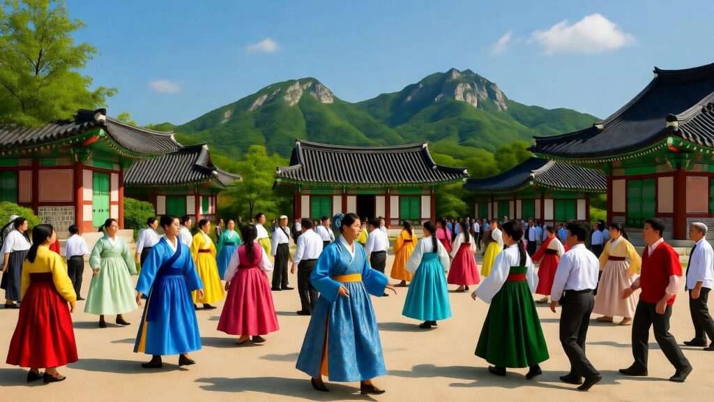 Authentic Korean community event with traditional dance and modern activities.