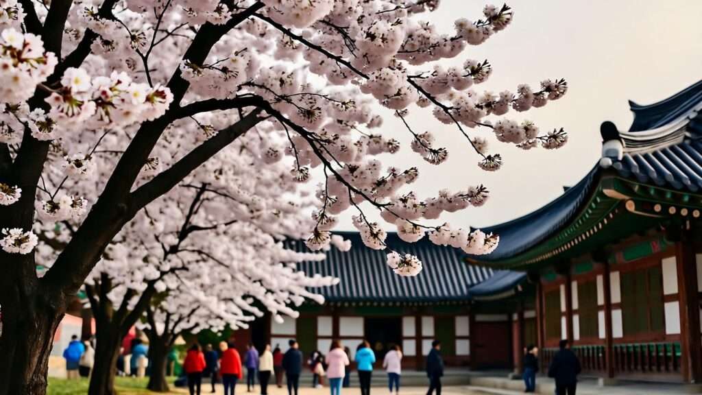 Cherry blossom hanami event at Darakhyu Hotel Incheon, featuring hanok architecture and cultural festivities