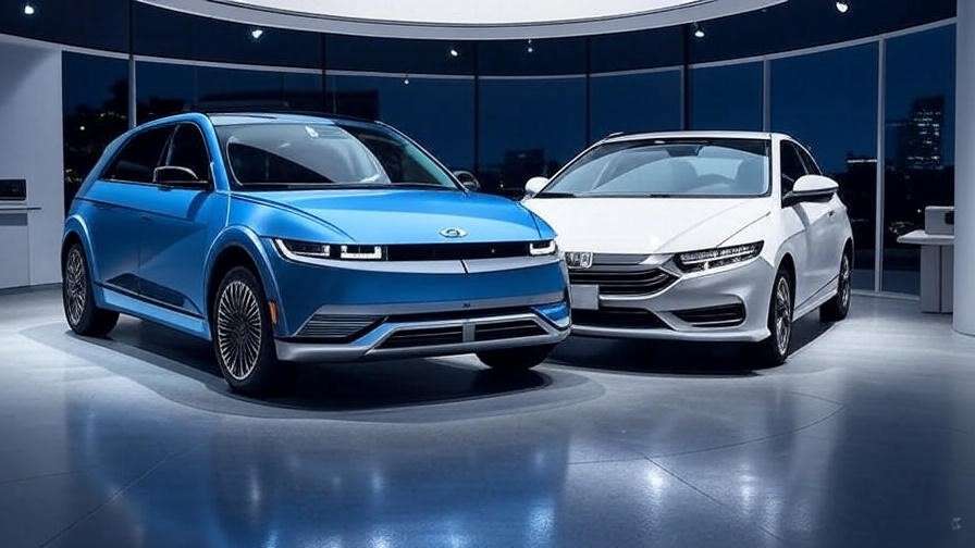 Hyundai Ioniq 5 and Honda Insight hybrids in a futuristic showroom