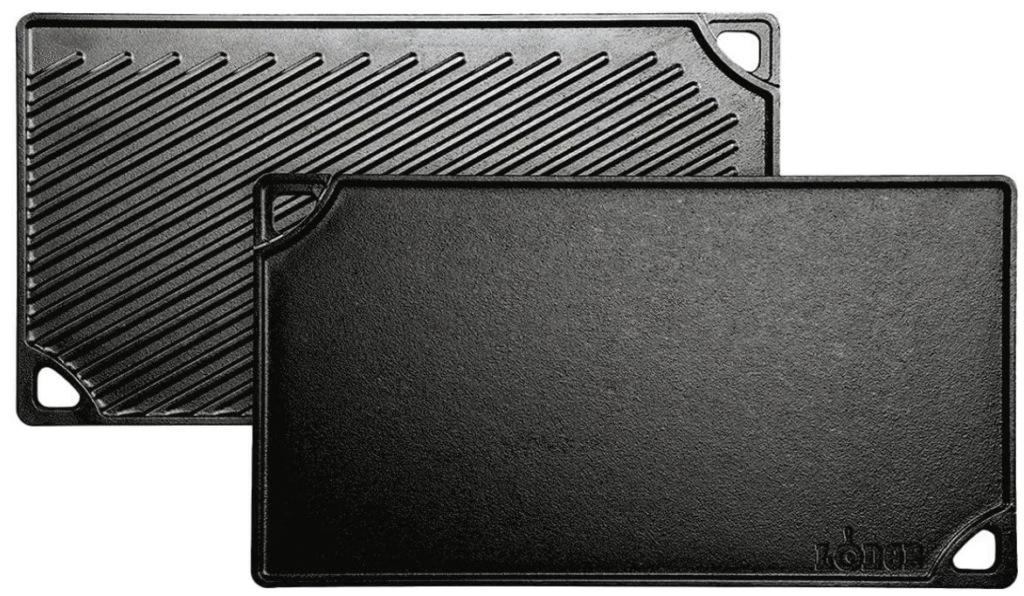 Lodge Reversible Cast Iron Grill/Griddle – 9.5 x 16.75 Inch Pre-Seasoned Cooking Surface – Flat & Ribbed Sides – Use on Stove, Grill, or Campfire – Made in the USA – Heavy-Duty, Black