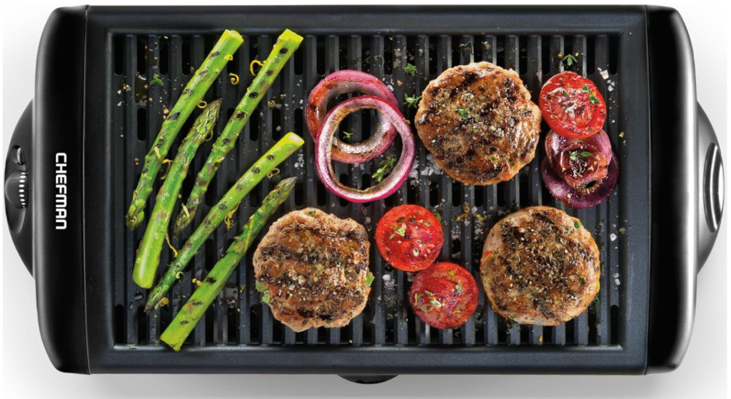 Chefman Electric Smokeless Indoor Grill w/ Non-Stick Cooking Surface & Adjustable Temperature Knob from Warm to Sear for Customized BBQing, Dishwasher Safe Removable Water Tray, Black