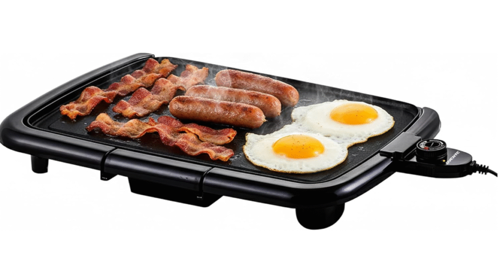 OVENTE Electric Griddle with 16 x 10 Inch Flat Non-Stick Cooking Surface, Removable and Adjustable Temperature Control, Indoor Grill for Instant Breakfast, Pancakes, Eggs or Burgers, Black GD1610B