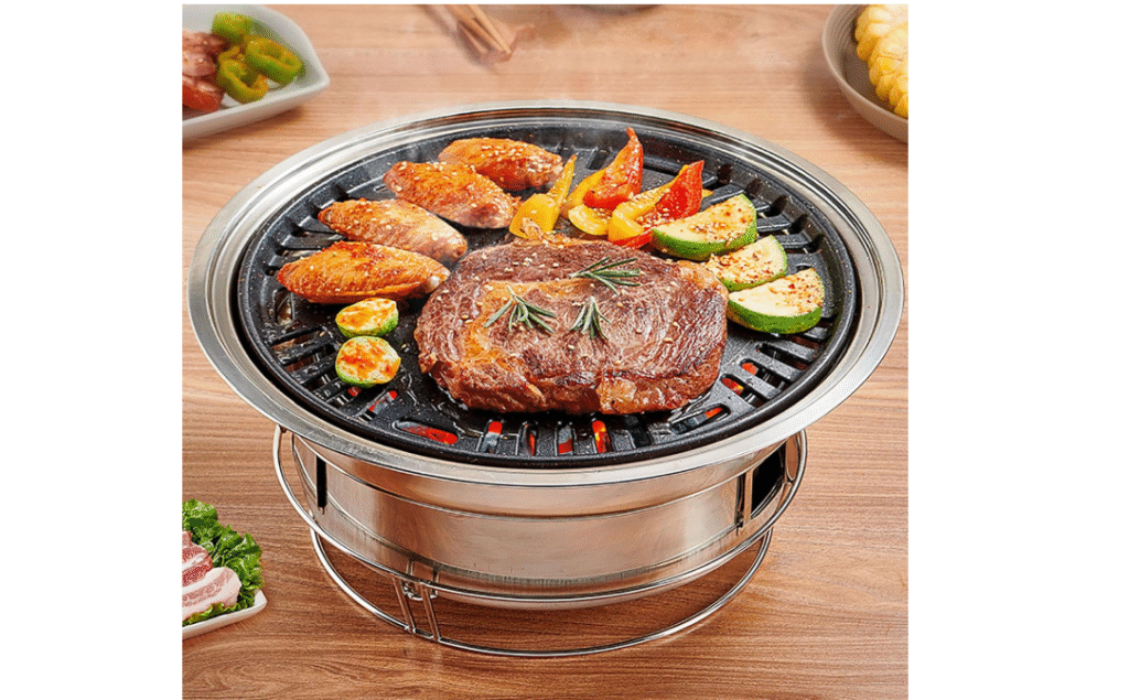 Korean BBQ Grill Charcoal, Small Charcoal Grill 13.7 Inches Portable Grill Stainless Steel Barbecue Grill Tabletop kbbq grill Outdoor Indoor Camping