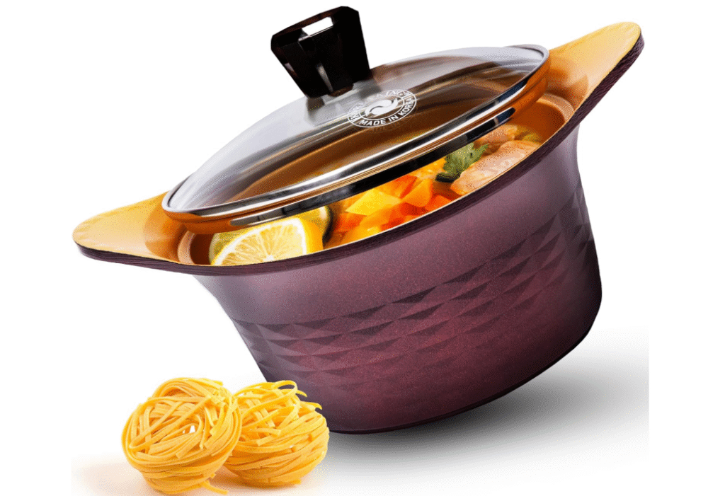 Premium Nonstick Cooking Pot with Glass Lid - Made in Korea - 1.5 Quarts Ceramic-Coated Simmer Pasta Pot, Multi Cookware Compatible for Ramen Noodle Soup, Stew, Rice, Dishwasher Safe
