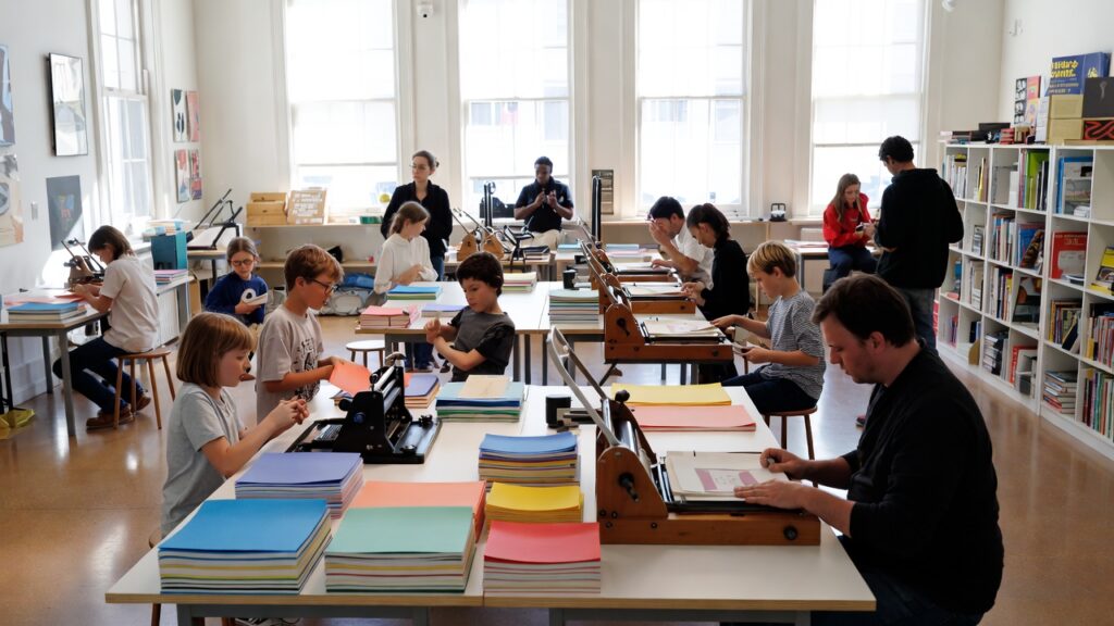 Interactive book-making workshop at Songpa Book Museum in Seoul for visitors of all ages.