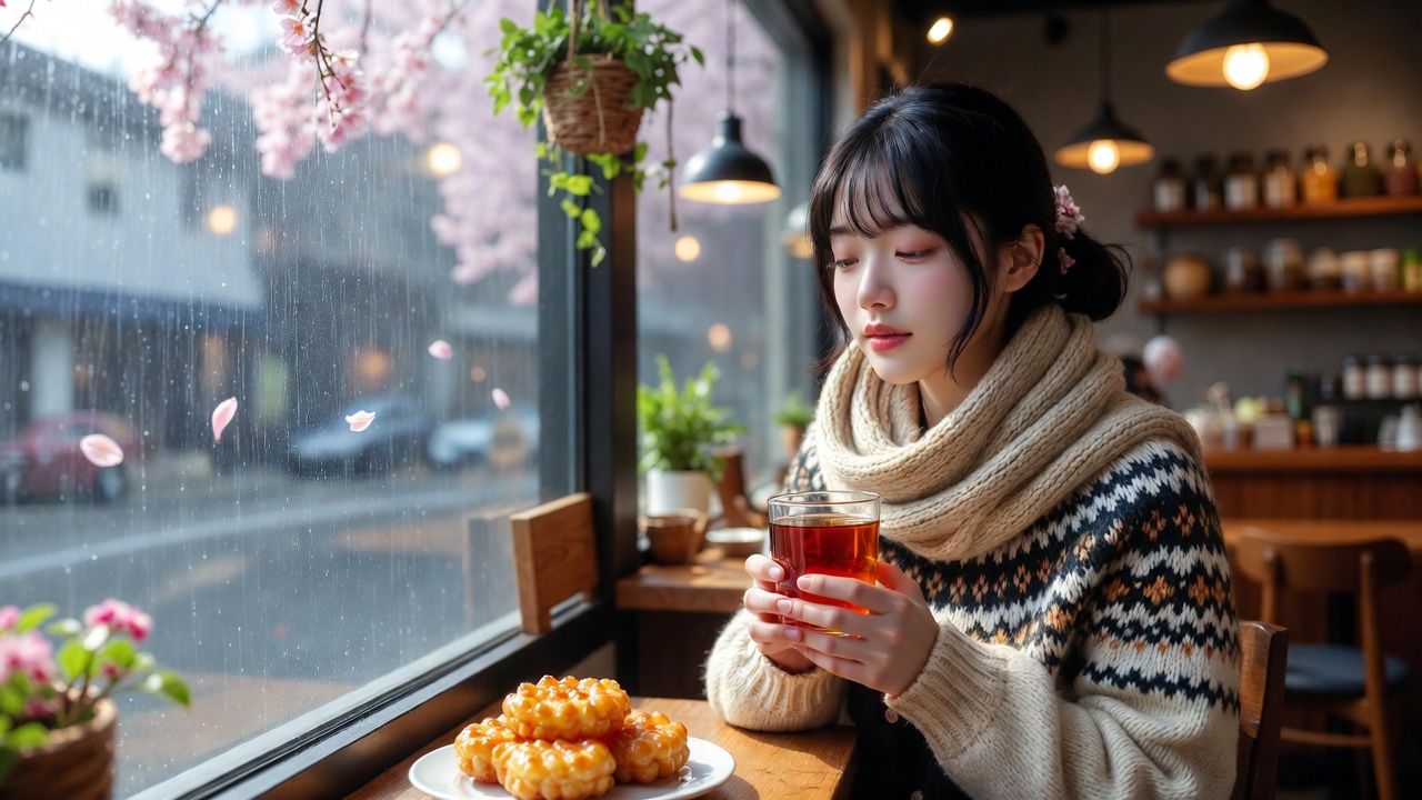 Cozy Korean café moment with hot yuja tea on a rainy March day in Seoul