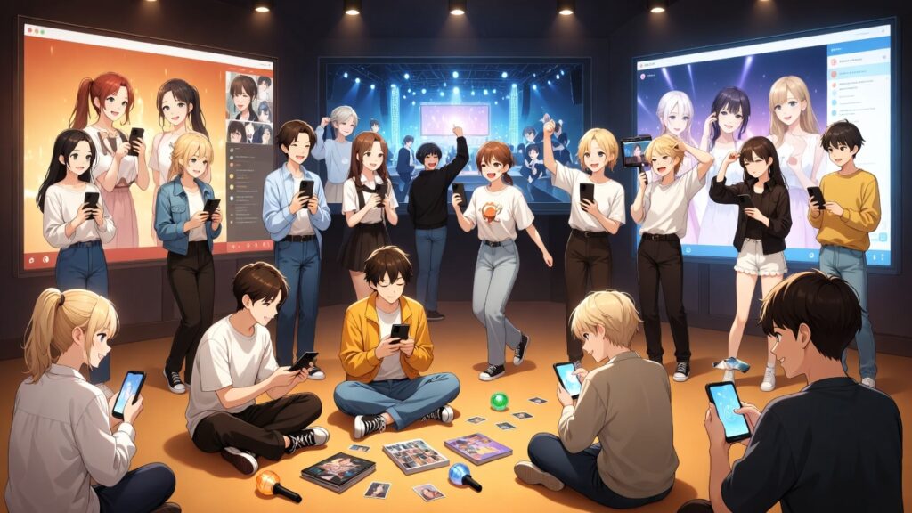 Diverse Kpop fans at a meetup building community and connections.