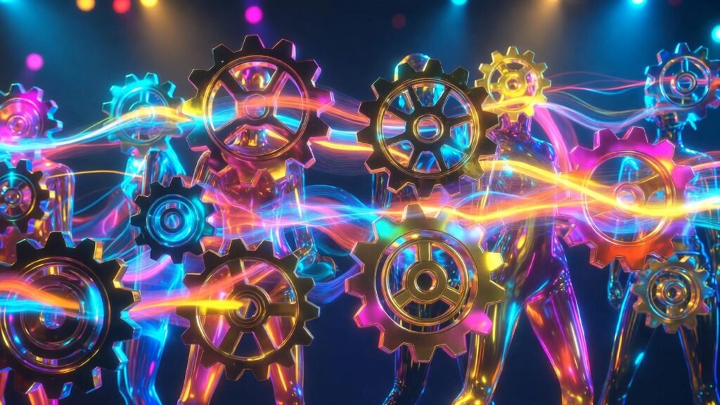 Abstract illustration of MBTI dynamics in SEVENTEEN's K-pop group success