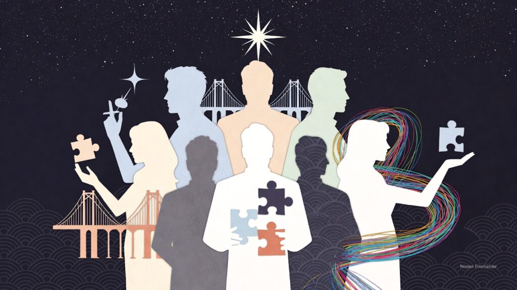 Symbolic collage of MBTI personality traits for SEVENTEEN K-pop idols