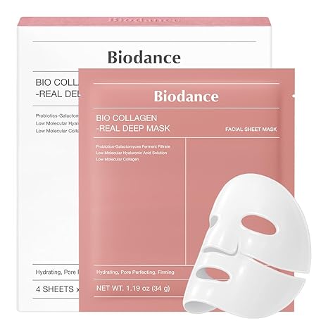BIODANCE Bio-Collagen Real Deep Mask, Hydrating Overnight Hydrogel Mask, Pore Minimizing, Elasticity, Plumping Improvement, Korean Skin Care, Valentines Day Gifts for Her | 1.19oz(34g) x 4ea