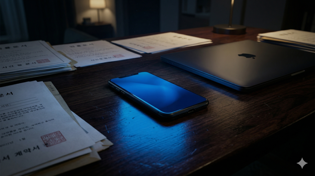 Glowing smartphone and legal documents symbolizing South Korea online defamation liability laws
