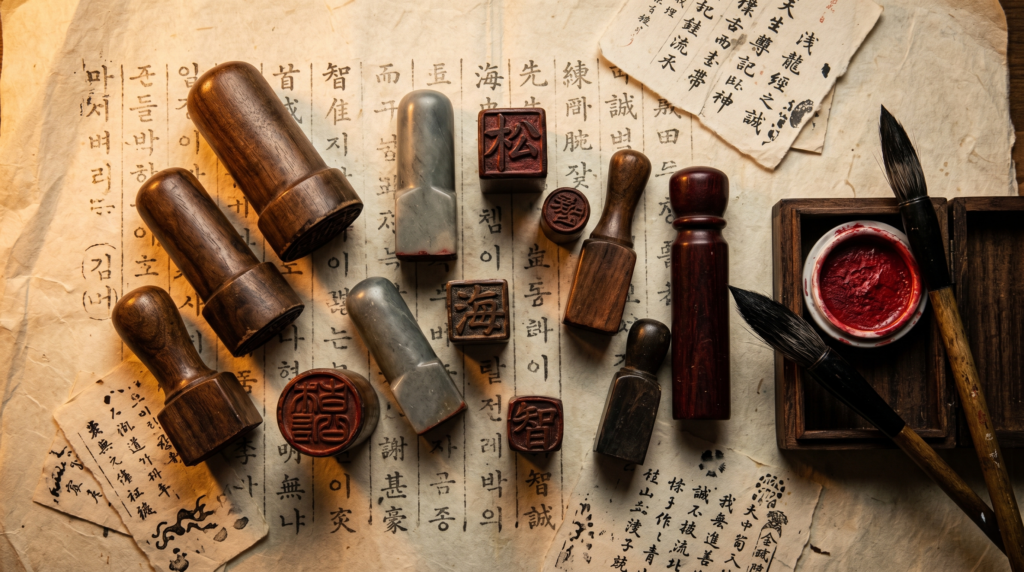  Korean name seals carved with Hanja characters representing rare and ancient Korean family surnames