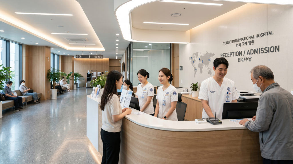 Modern South Korean hospital reception representing emergency medical coverage for tourists with travel insurance in Korea.