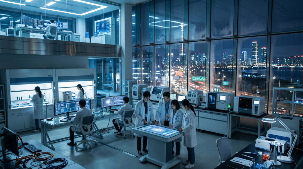 KAIST research laboratory with students working on advanced technology in South Korea