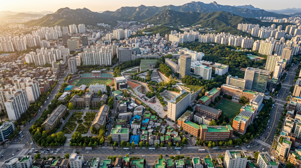 Aerial view of SKY universities in Seoul South Korea