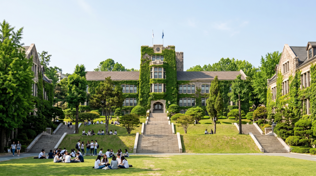 Korea University historic campus buildings with ivy-covered walls in Seoul
