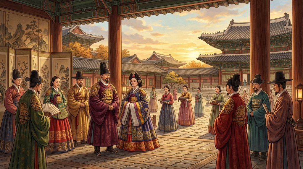 Joseon Dynasty Korean silk hanbok reflecting fabric social hierarchy