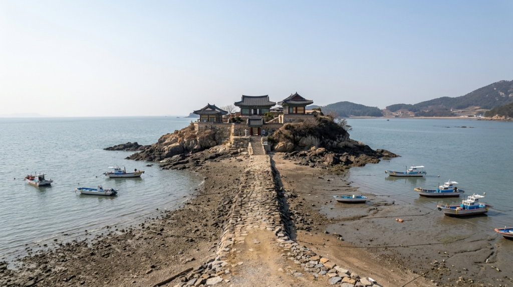 Ganworam Hermitage temple on tidal island near Seosan, South Korea
