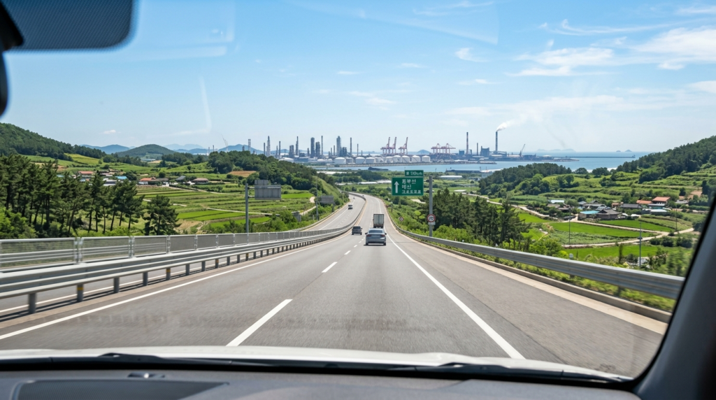 Expressway route toward Daesan, South Korea coastal region