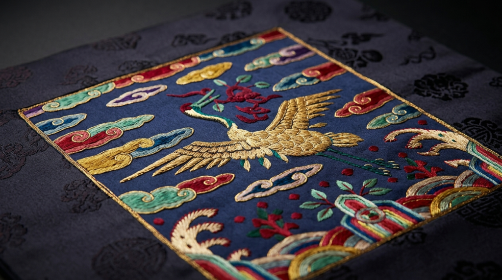 Embroidered Hyungbae rank insignia showing traditional Korean embroidery craftsmanship