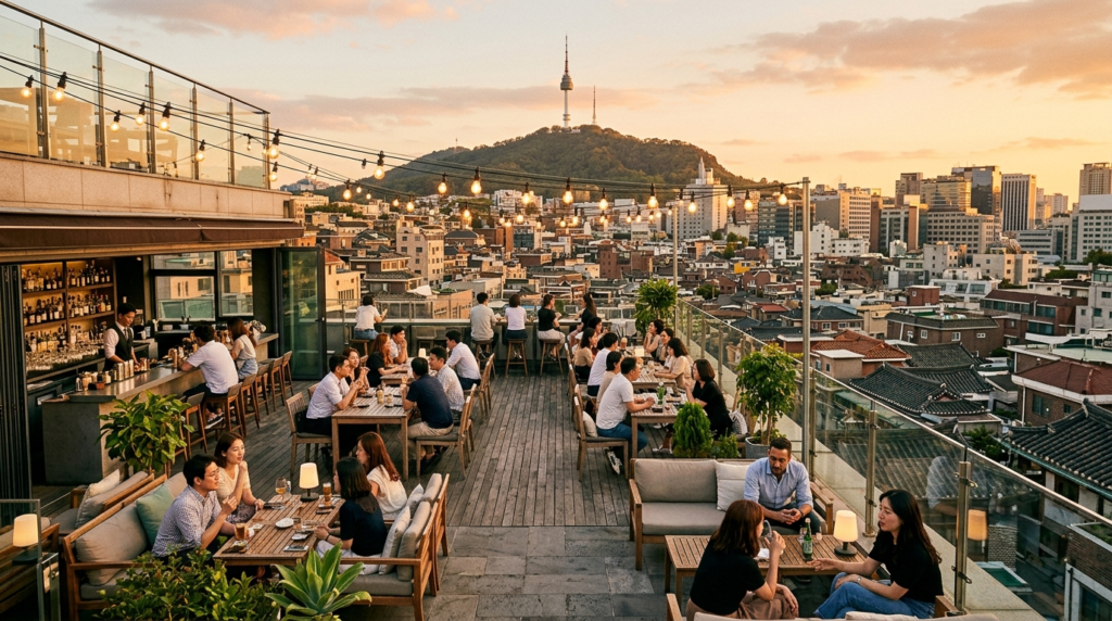 Rooftop view overlooking Seoul's skyline